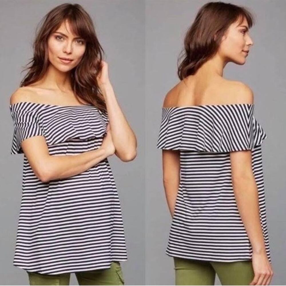 Isabella Oliver Jenna Maternity Ruffle Top Size 1 US 4 White Black Off Shoulder